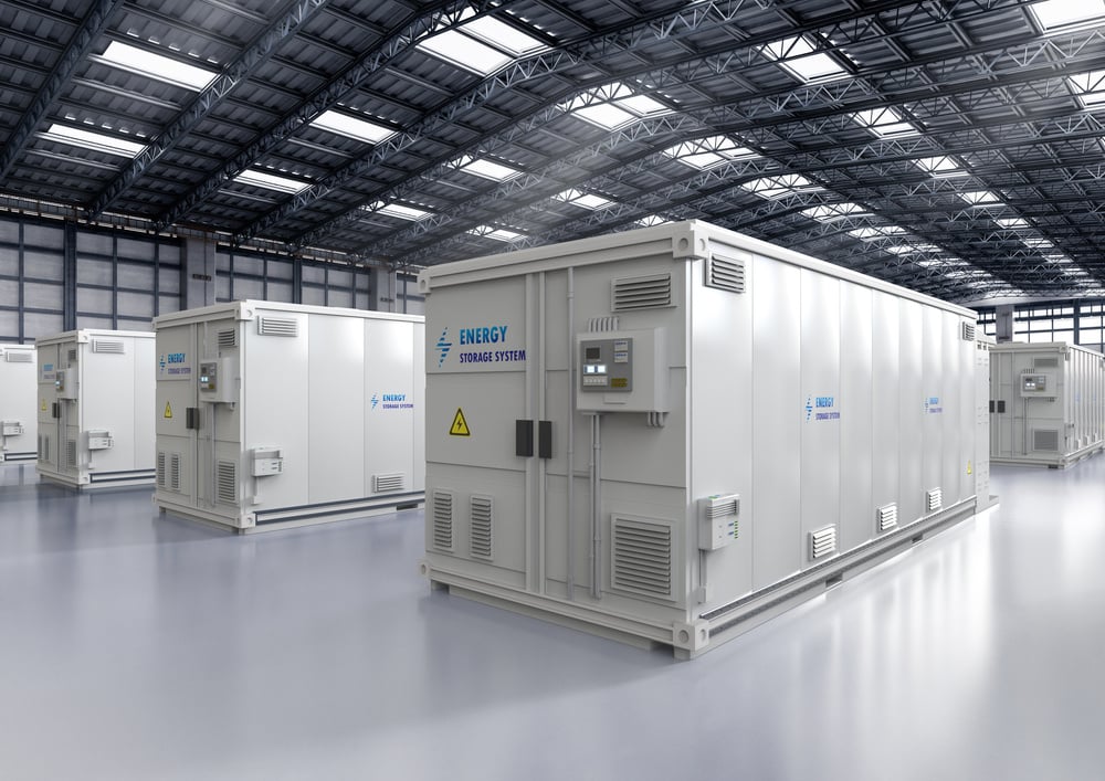 Energy storage systems or battery container units in factory